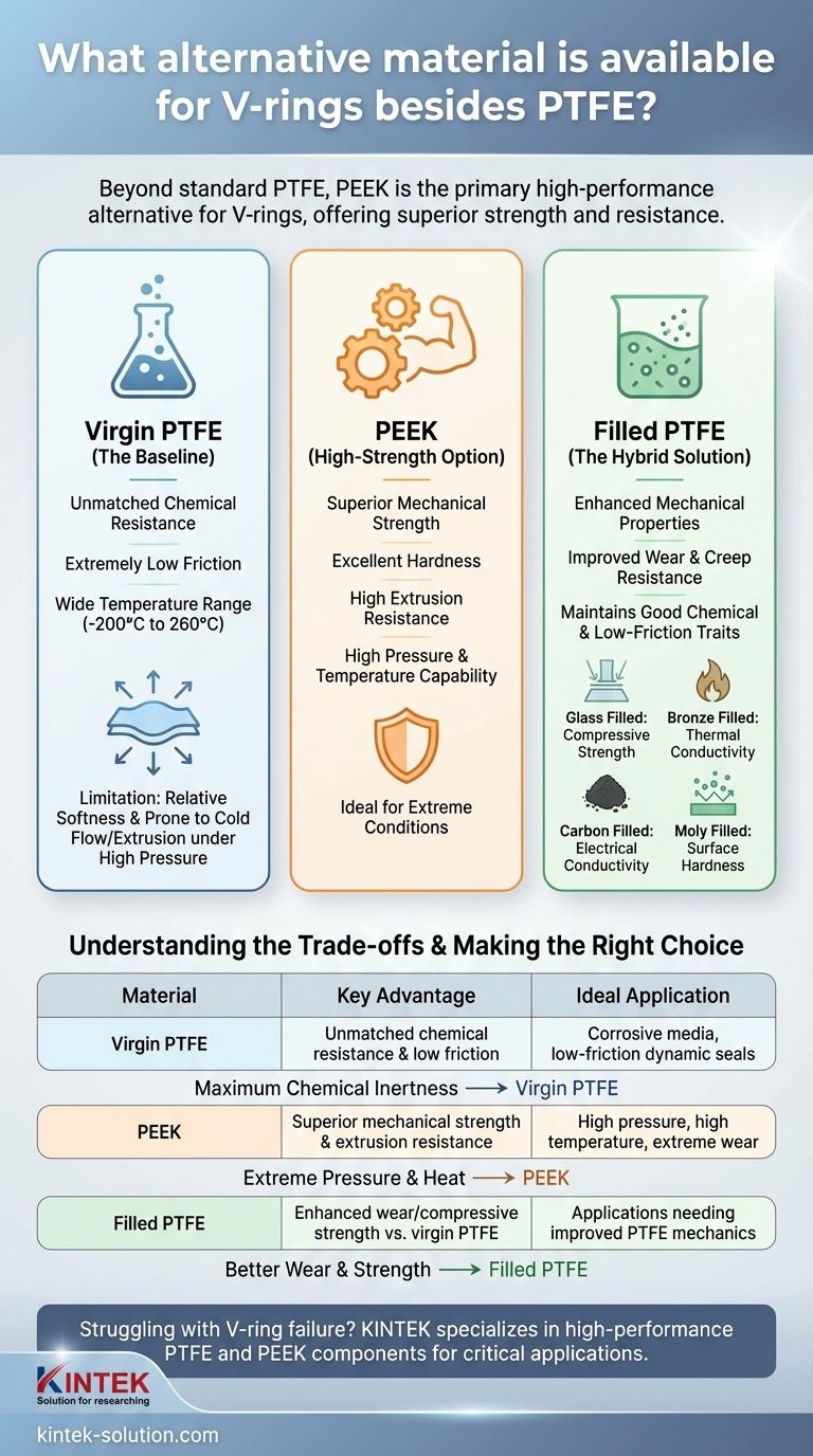 V-링에 PTFE 외에 사용 가능한 대체 재료는 무엇입니까? 고성능 씰을 위한 PEEK 및 충전 PTFE에 대해 알아보세요. 시각적 가이드