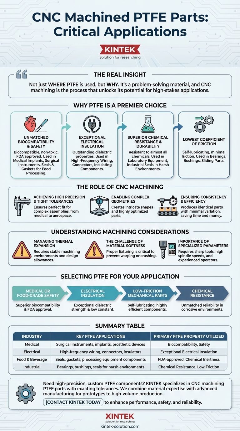 Каковы некоторые области применения деталей из ПТФЭ, обработанных на станках с ЧПУ? Критические компоненты для медицинской, электронной и пищевой промышленности Визуальное руководство