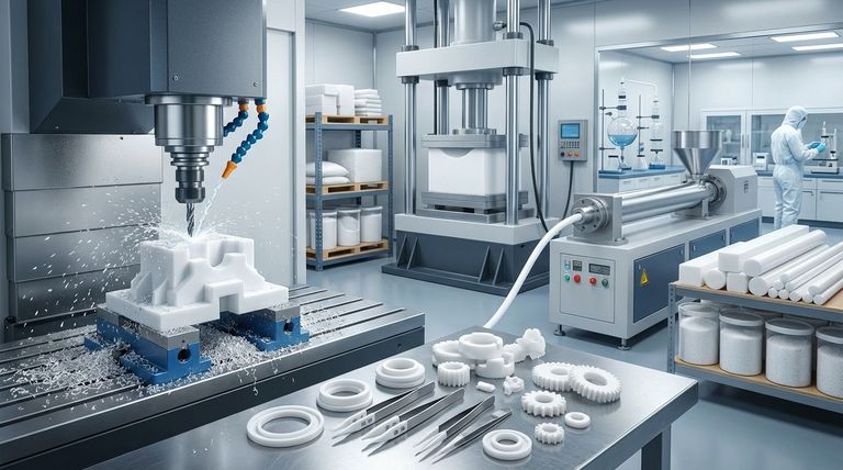 Welche Herstellungsprozesse werden für PTFE-Komponenten verwendet? Ein Leitfaden zu Formpressen, Extrudieren & CNC-Bearbeitung