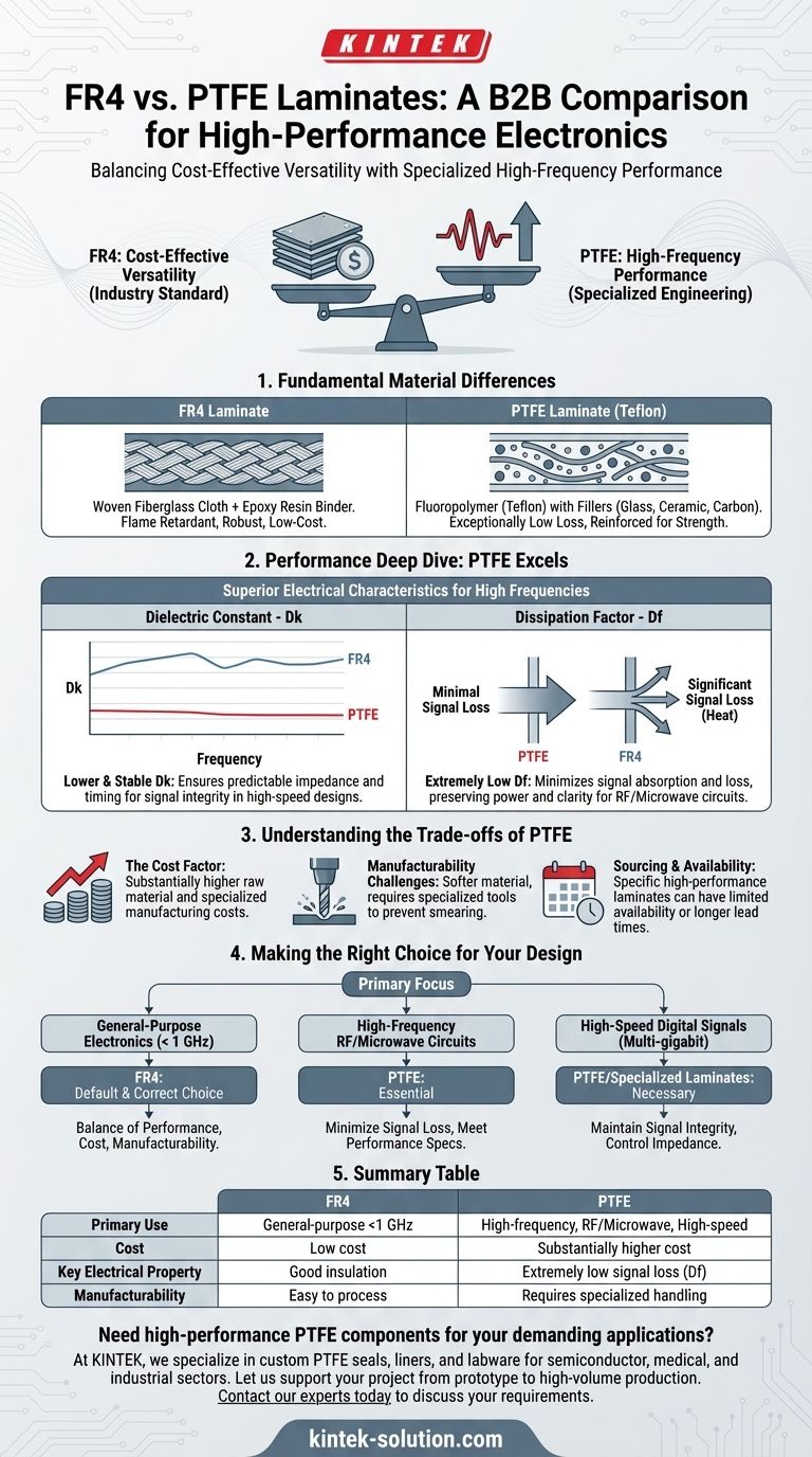 FR4와 PTFE 라미네이트를 비교할 때 핵심적인 시사점은 무엇인가요? 귀하의 애플리케이션에 적합한 PCB 재료 선택 시각적 가이드