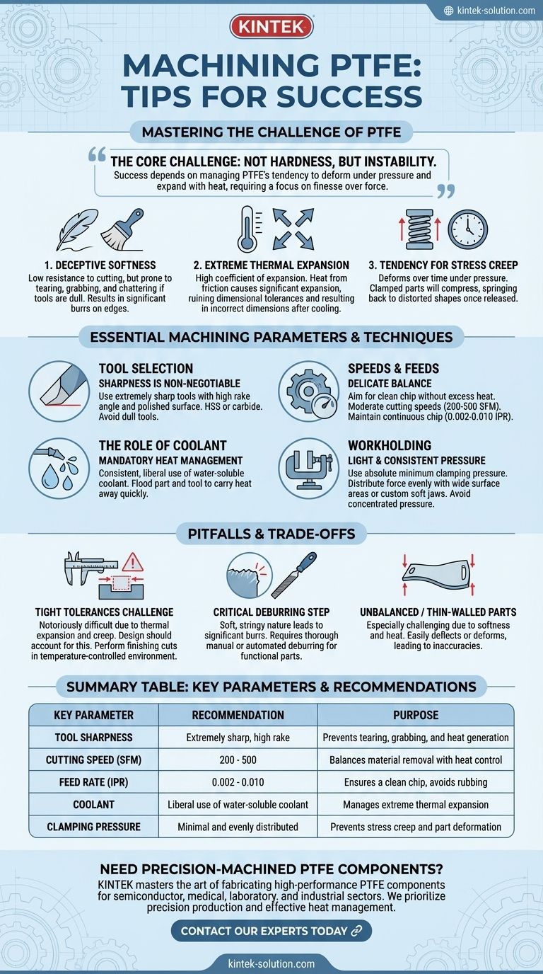 PTFE 테플론 가공을 위한 중요한 팁은 무엇인가요? 날카로운 공구, 냉각, 그리고 정밀함 숙달 시각적 가이드