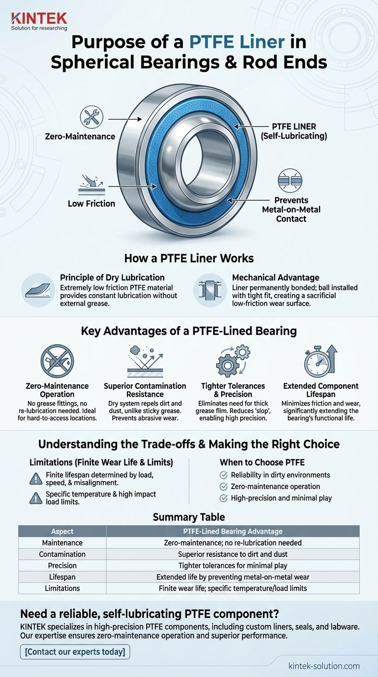 구형 베어링 및 로드 엔드에서 PTFE 라이너의 목적은 무엇입니까? 무유지 보수, 고정밀 동작 달성 시각적 가이드