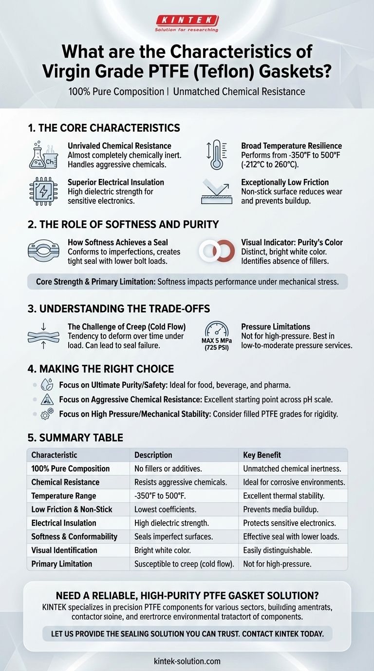 버진 등급 PTFE(테프론) 개스킷의 특징은 무엇인가요? 타의 추종을 불허하는 순도 및 내화학성 시각적 가이드