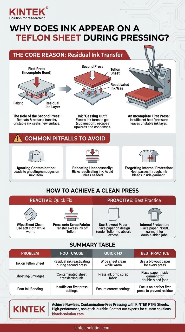 열 프레스 작업 중 테플론 시트에 잉크가 묻어나는 이유는 무엇일까요? 오염 및 고스팅 방지 시각적 가이드