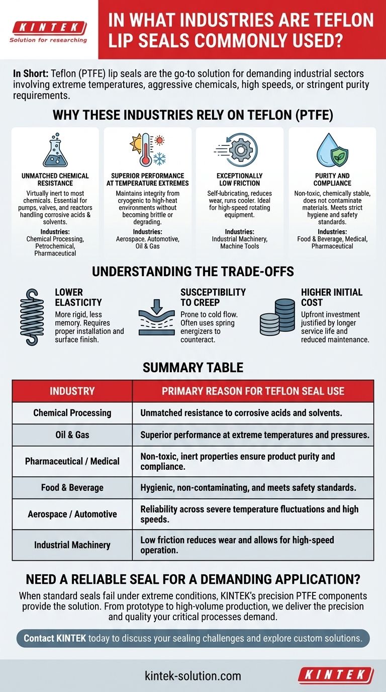 테프론 립 씰은 주로 어떤 산업 분야에서 사용됩니까? 극한의 내화학성 및 내열성이 필수적입니다. 시각적 가이드