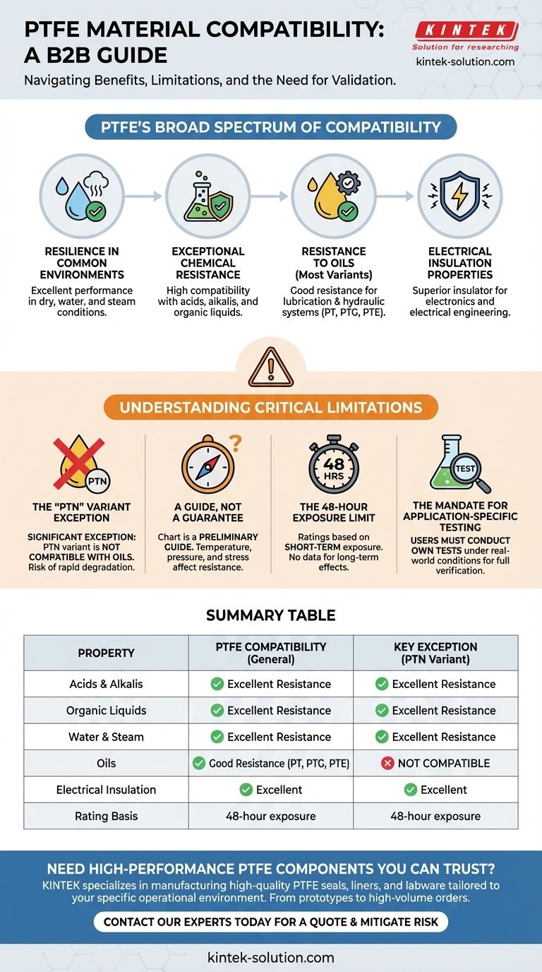 재료 적합성 차트는 PTFE에 대해 무엇을 나타냅니까? 광범위한 화학적 내성에 대한 안내서 시각적 가이드