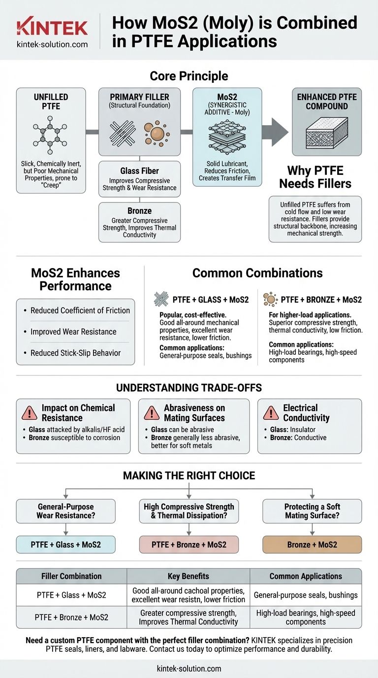 MoS2(몰리브덴 이황화물)는 PTFE 응용 분야에서 일반적으로 어떻게 결합됩니까? 저마찰을 위한 시너지 충전재 시각적 가이드