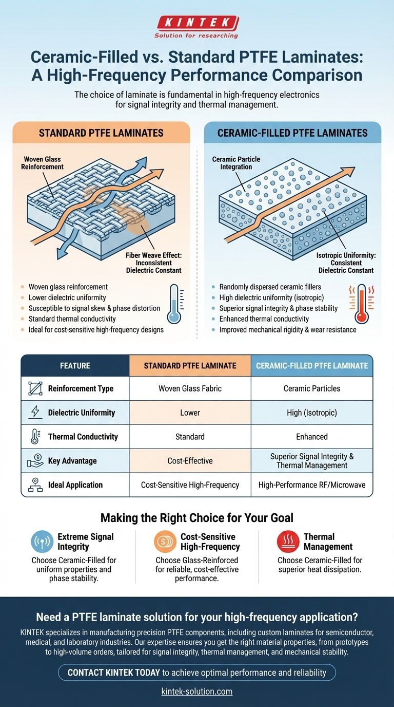 세라믹 충전 PTFE 라미네이트는 표준 PTFE 라미네이트와 어떻게 다릅니까? RF/마이크로웨이브를 위한 우수한 신호 무결성 시각적 가이드