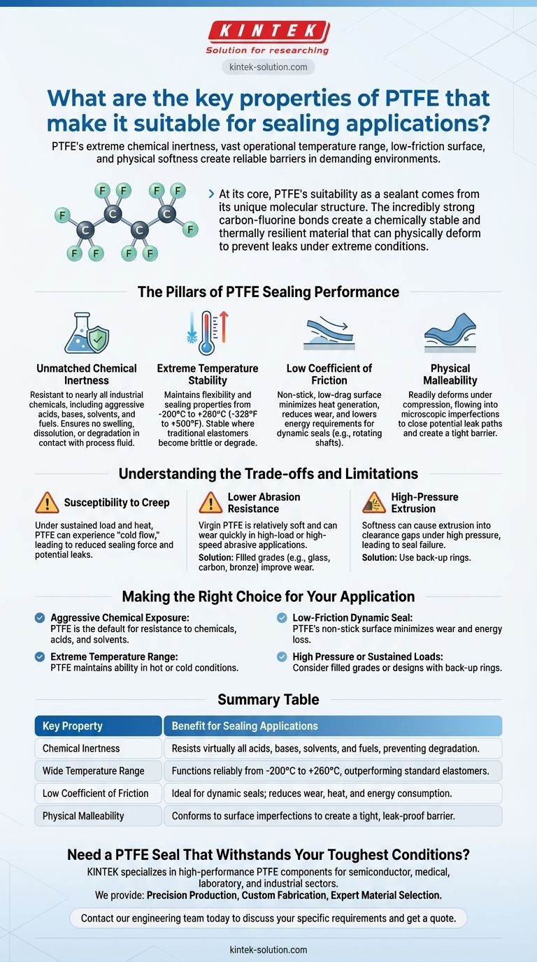 Was sind die Schlüsseleigenschaften von PTFE, die es für Dichtungsanwendungen geeignet machen? | Hochleistungsdichtungen für extreme Bedingungen Visuelle Anleitung