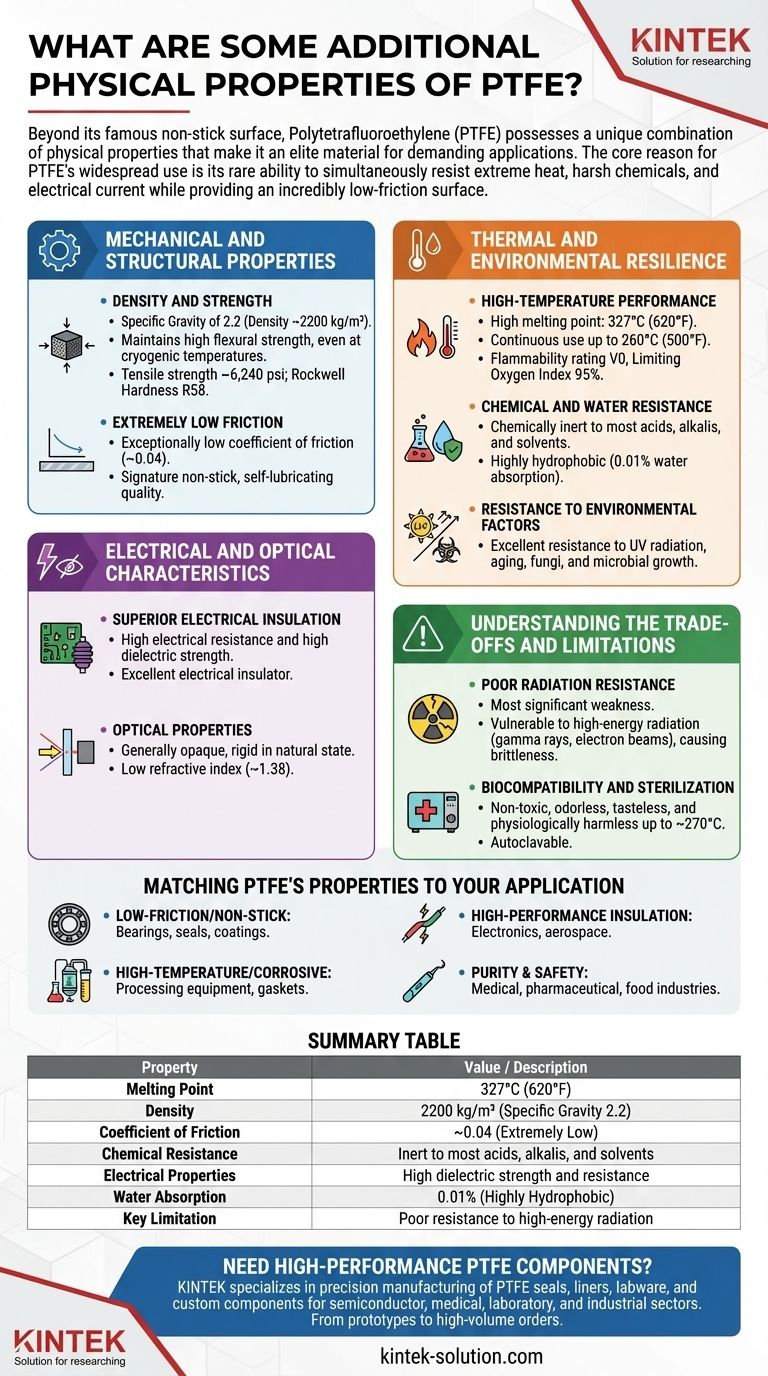 Was sind einige zusätzliche physikalische Eigenschaften von PTFE? Mehr als nur Antihaft: Entdecken Sie die herausragende thermische und chemische Beständigkeit von PTFE Visuelle Anleitung