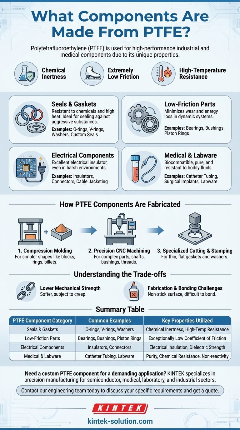 Welche Arten von Komponenten können aus PTFE hergestellt werden? Entdecken Sie Hochleistungsdichtungen, Lager & mehr Visuelle Anleitung