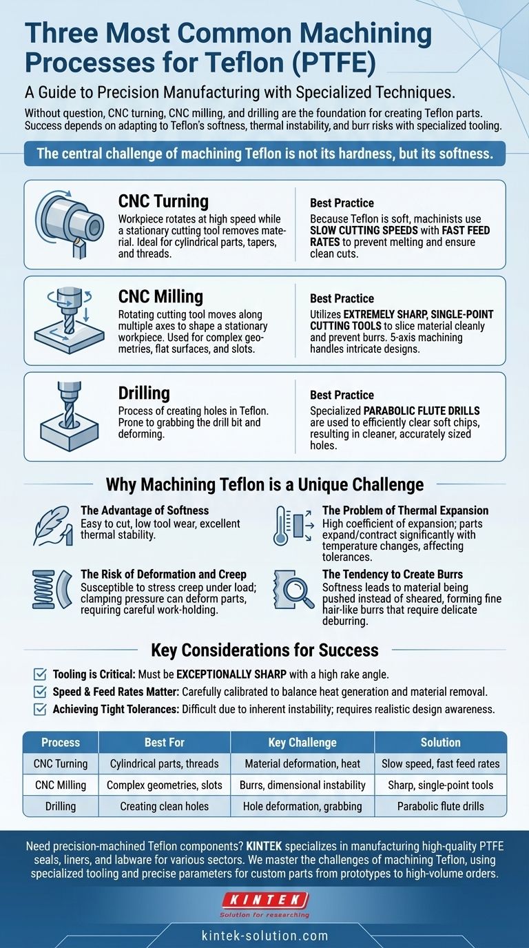 테플론을 가공하는 가장 일반적인 세 가지 가공 공정은 무엇입니까? CNC 선반 가공, 밀링 및 드릴링 마스터하기 시각적 가이드