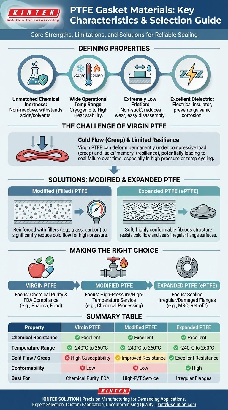 What are the key characteristics of PTFE gasket materials? Engineered for Extreme Chemical & Thermal Resistance Visual Guide