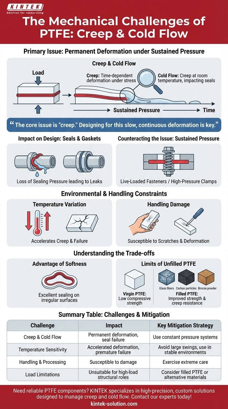 PTFE 재료의 낮은 기계적 강도가 제기하는 과제는 무엇입니까? 크리프 및 콜드 플로우 관리 시각적 가이드