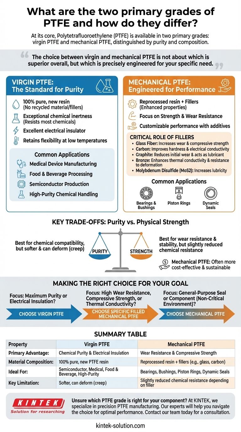 PTFE의 두 가지 주요 등급은 무엇입니까? 귀하의 응용 분야를 위한 버진(Virgin) 대 기계적(Mechanical) 시각적 가이드