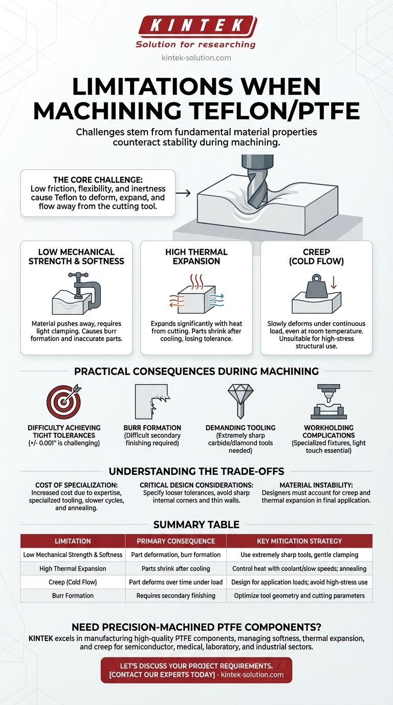 테프론/PTFE 가공 시 제한 사항은 무엇입니까? 치수 불안정성 및 크리프 극복 시각적 가이드