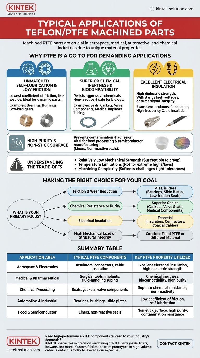 What are typical applications of Teflon/PTFE machined parts? Key Uses in Aerospace, Medical & Chemical Processing Visual Guide
