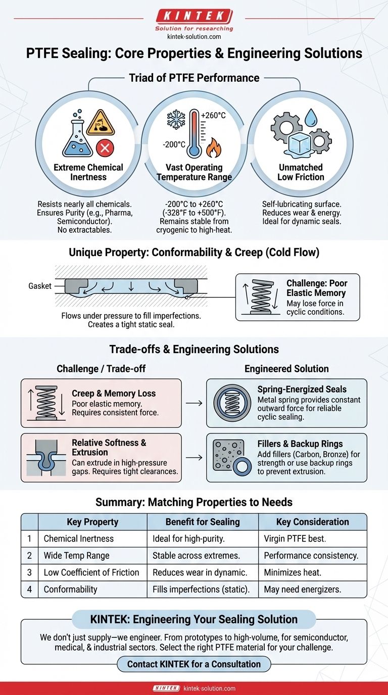 ما هي الخصائص الرئيسية التي تجعل PTFE مادة فعالة في منع التسرب؟ افتح أداءً فائقًا في البيئات القاسية دليل مرئي