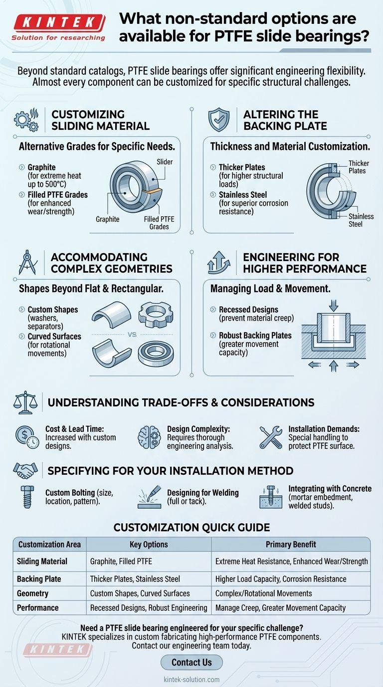Quais opções não padronizadas estão disponíveis para mancais deslizantes de PTFE? Personalize para Temperatura, Carga e Movimento Guia Visual