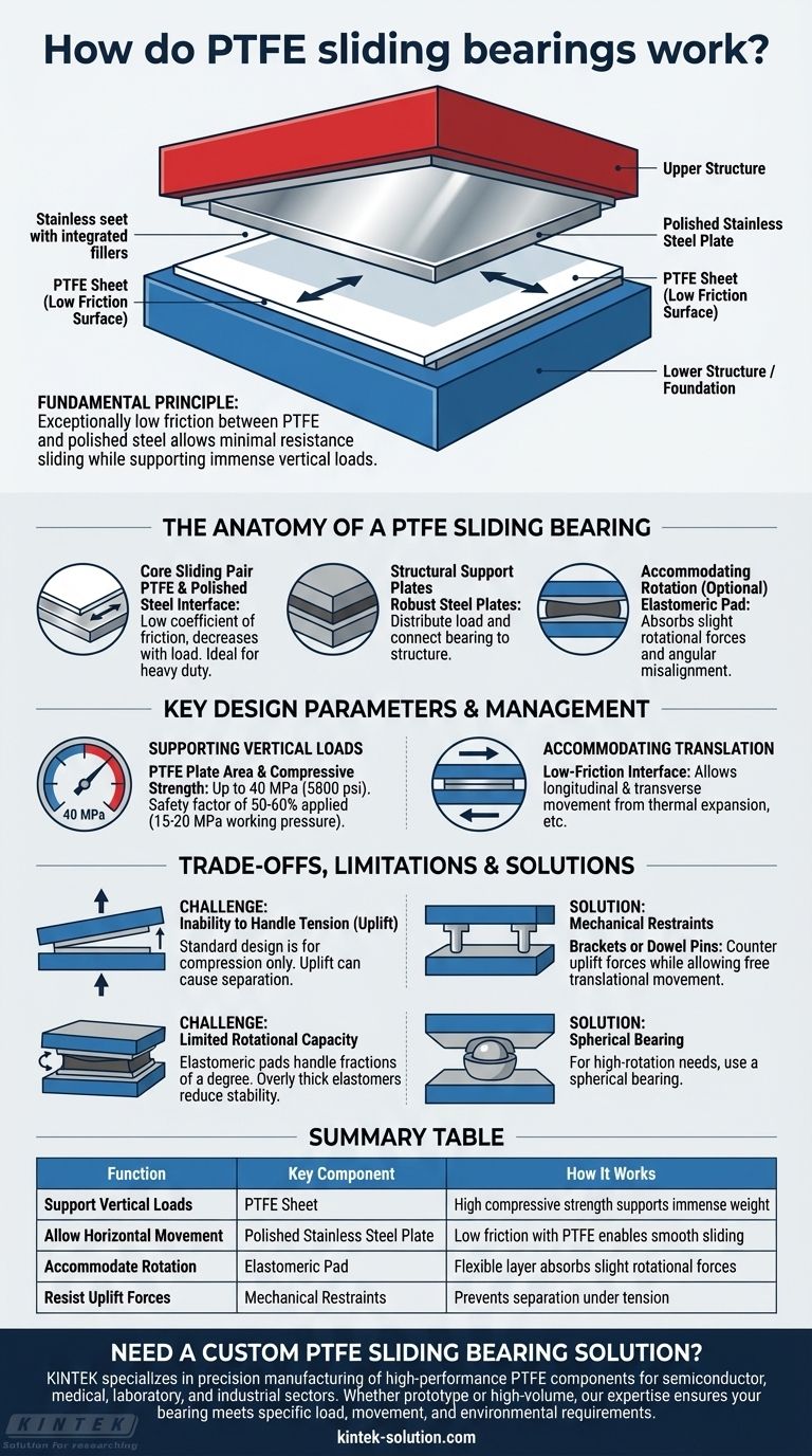 PTFE 슬라이딩 베어링은 어떻게 작동하나요? 최소한의 마찰로 무거운 하중을 지지합니다 시각적 가이드