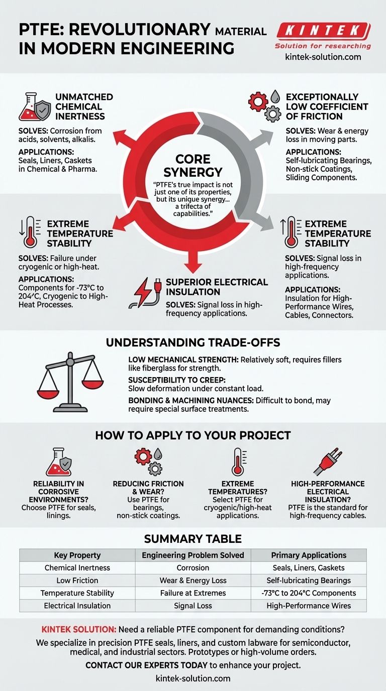 Cosa rende il PTFE un materiale rivoluzionario nell'ingegneria moderna? Scopri l'impareggiabile resistenza chimica e termica Guida Visiva