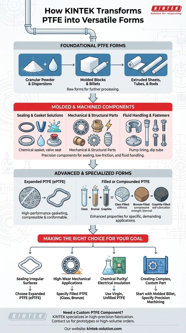 ما هي الأشكال التي يمكن تصنيع مادة PTFE منها؟ استكشف الأشكال المتنوعة من الحشيات إلى الأجزاء المعقدة دليل مرئي