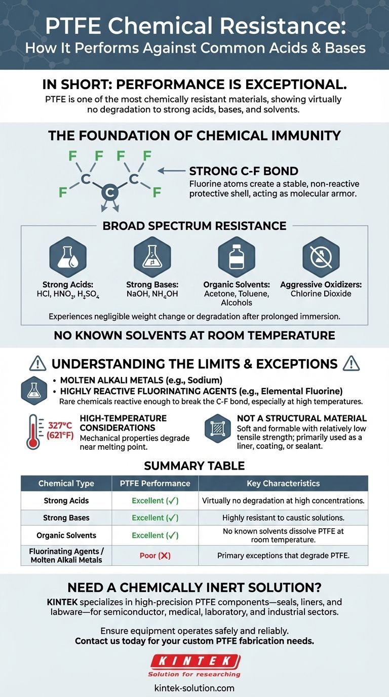 PTFE는 일반적인 산과 염기에 대해 어떻게 성능을 발휘합니까? 타의 추종을 불허하는 내화학성을 확인해 보세요 시각적 가이드
