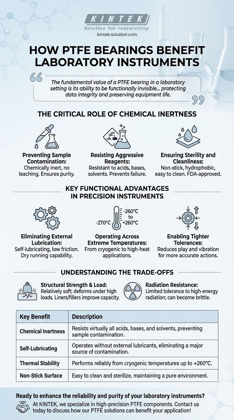PTFE 베어링은 실험실 기기에 어떤 이점을 제공합니까? 실험실의 순도와 정밀도를 보장하십시오 시각적 가이드
