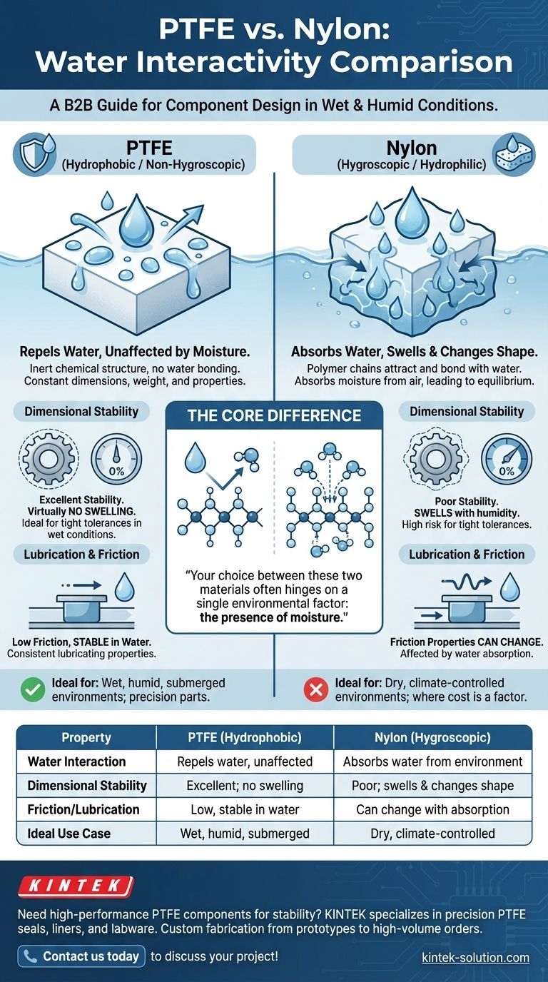 PTFE와 나일론은 물과의 상호작용 측면에서 어떻게 다른가요? 부품 안정성을 위한 주요 차이점 시각적 가이드
