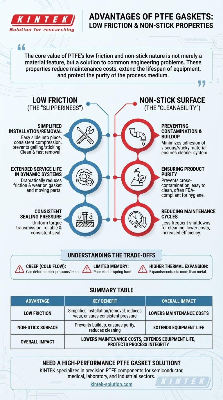 PTFE 개스킷의 낮은 마찰 및 비점착성 특성이 제공하는 이점은 무엇입니까? 시스템 신뢰성 및 순도 향상 시각적 가이드