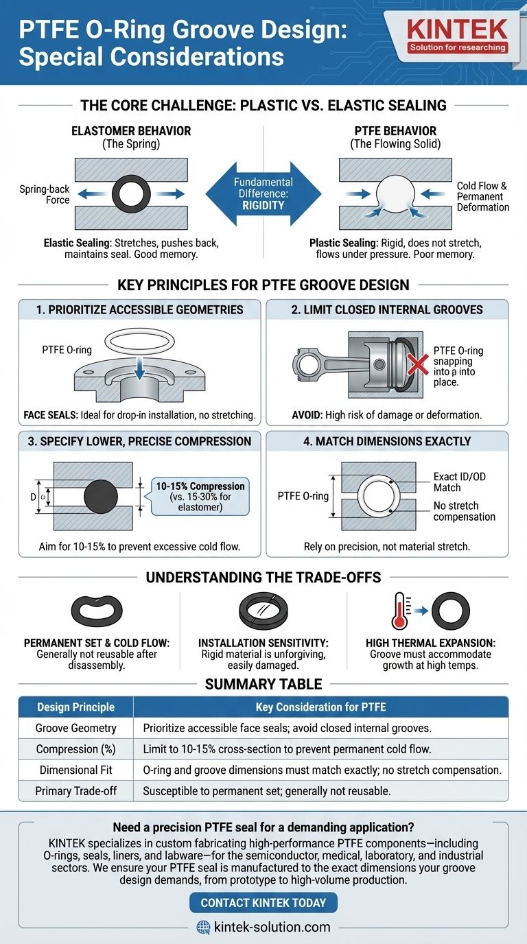 ما هي الاعتبارات الخاصة التي تنطبق على تصميم أخدود حلقة الختم المصنوعة من PTFE؟ التصميم للختم الصلب غير المرن دليل مرئي