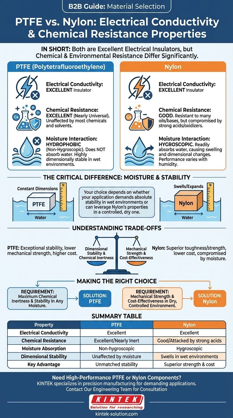 What are the electrical conductivity and chemical resistance properties of PTFE and nylon? Key Differences for Your Application Visual Guide