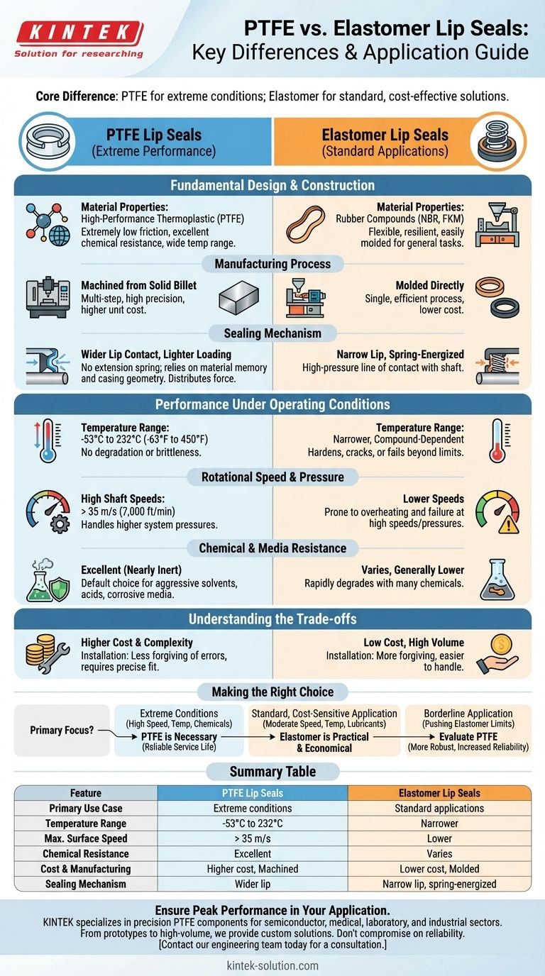 PTFE 립 씰과 엘라스토머 고무 립 씰의 주요 차이점은 무엇인가요? 극한 환경을 위한 가이드 시각적 가이드