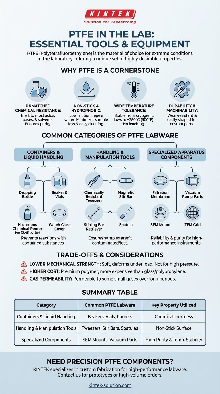 PTFE로 흔히 만들어지는 실험실 기구 또는 도구의 종류는 무엇인가요? 실험실을 위한 필수 내화학성 장비 시각적 가이드