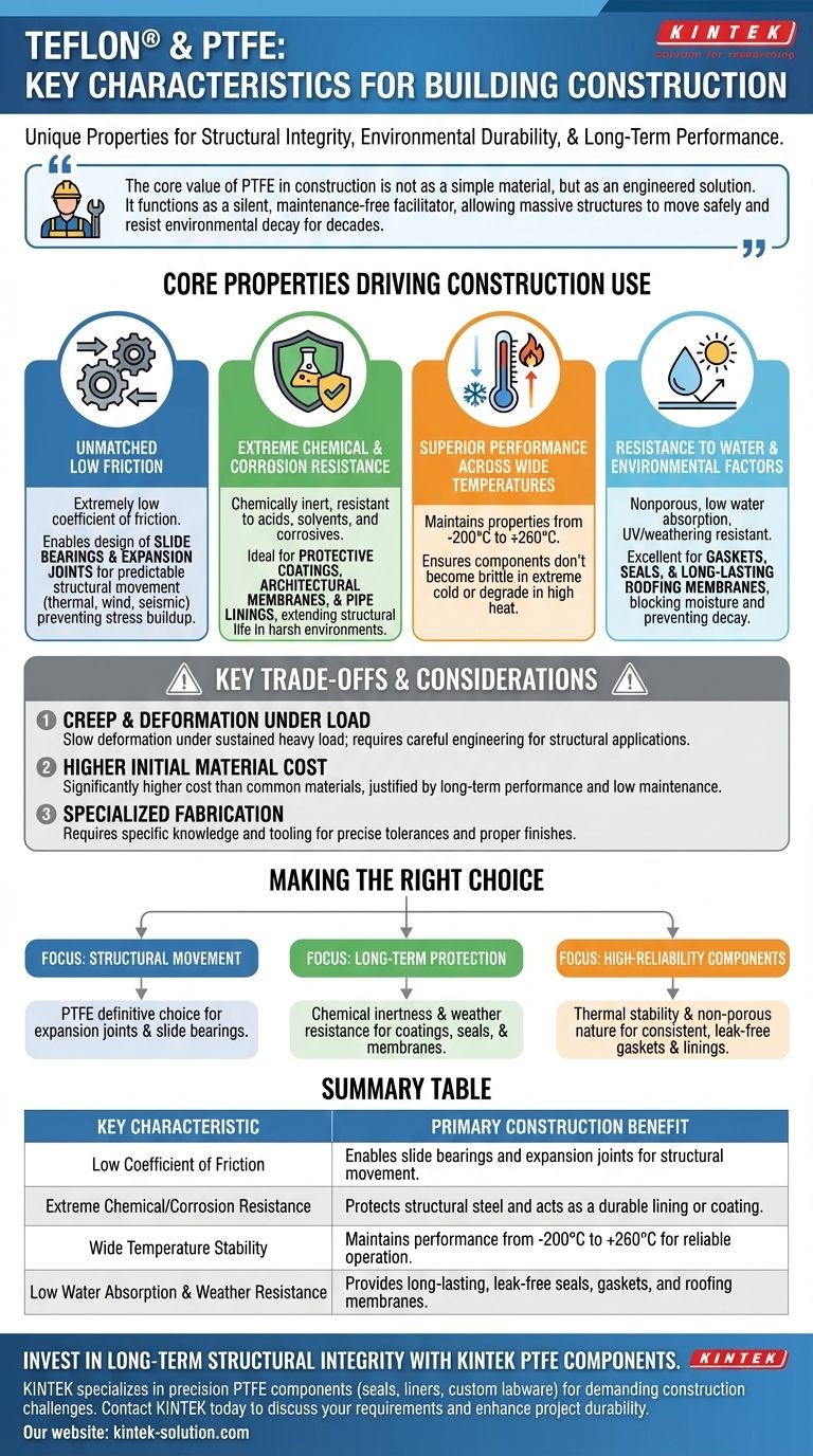 내구성이 뛰어나고 유지보수가 적은 구조물을 구축하는 데 적합한 테플론(Teflon) 및 PTFE의 주요 특징은 무엇입니까? 시각적 가이드