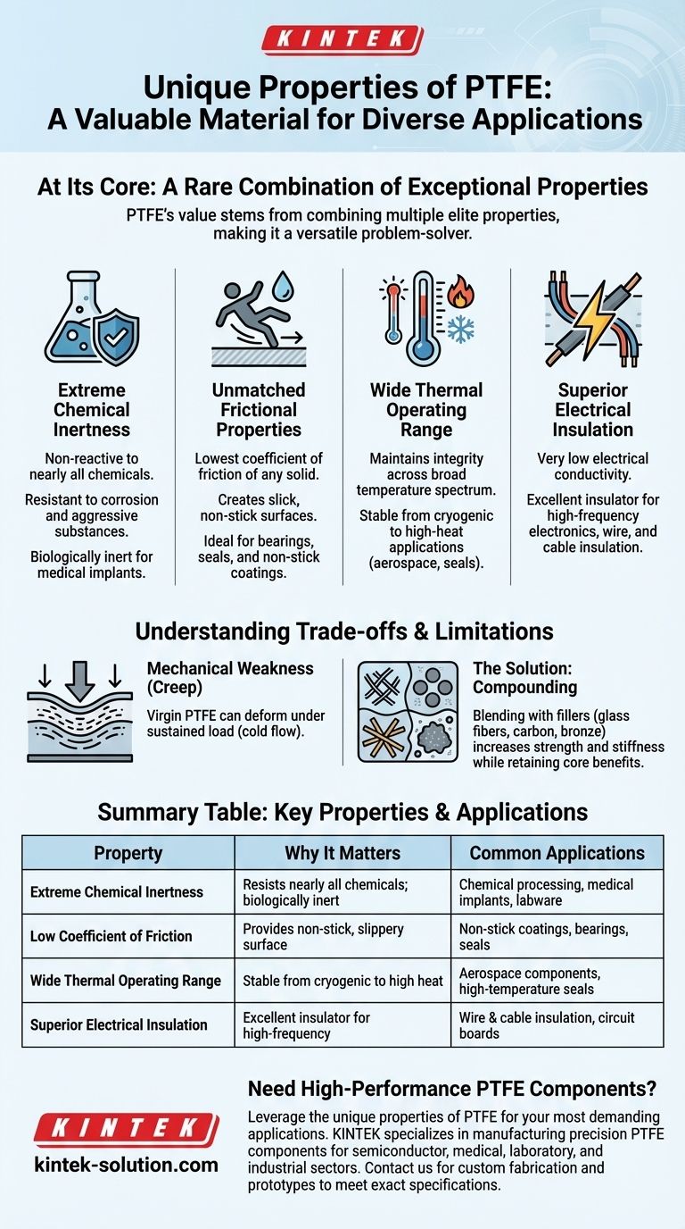 PTFE를 다양한 응용 분야에서 가치 있게 만드는 독특한 특성은 무엇인가요? PTFE의 뛰어난 성능에 대한 궁극적인 가이드 시각적 가이드