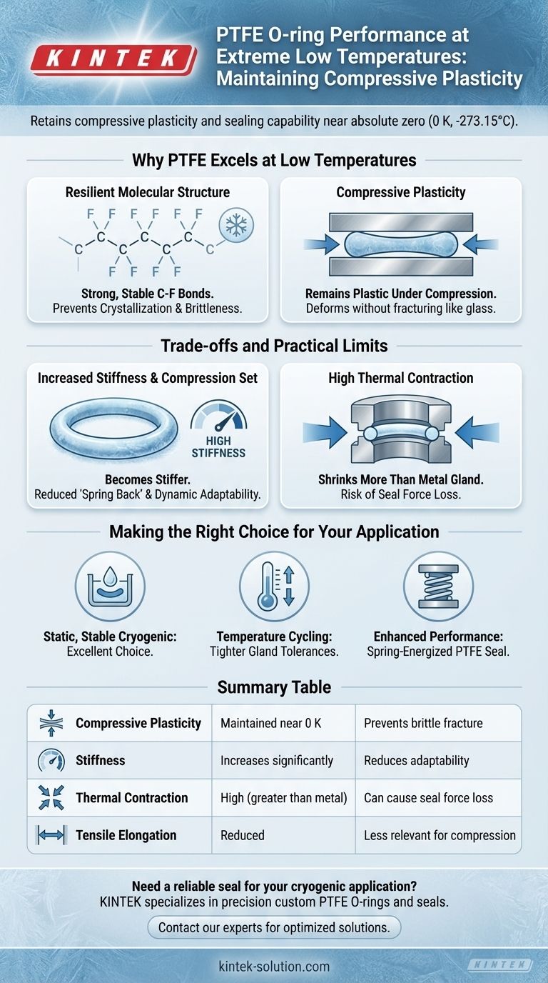 ¿A qué baja temperatura mantiene el anillo tórico de PTFE Teflón todavía plasticidad compresiva? Lograr un sellado fiable cerca del cero absoluto Guía Visual