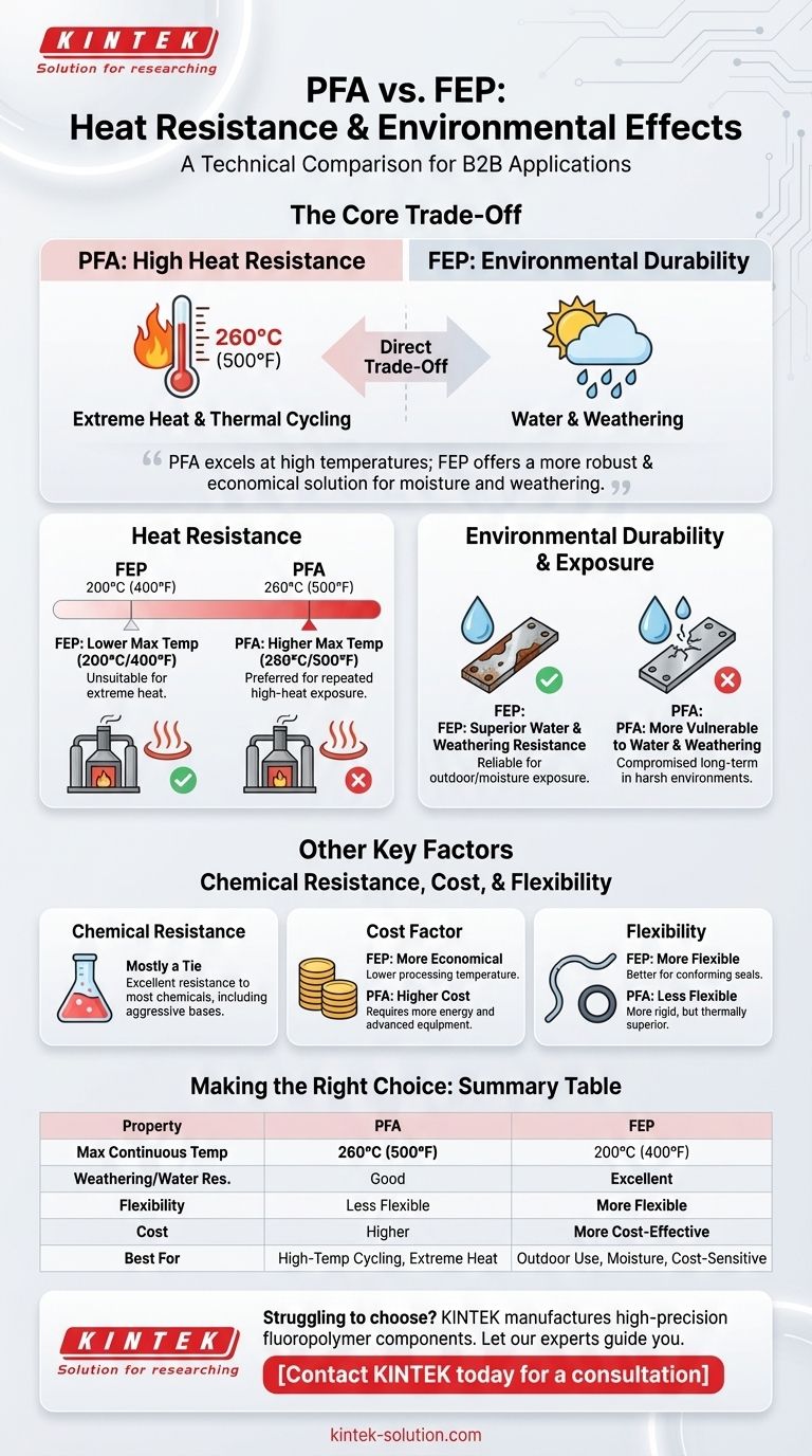 Come si confronta il PFA con l'FEP in termini di resistenza al calore ed effetti ambientali? Scegli il fluoropolimero giusto Guida Visiva
