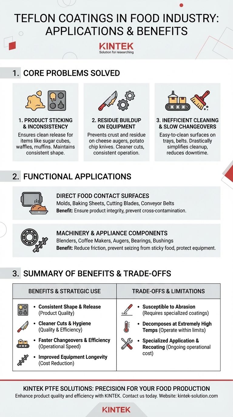 Quali sono alcune applicazioni specifiche dei rivestimenti in Teflon nell'industria alimentare? Risolvere problemi di adesione, accumulo ed efficienza Guida Visiva