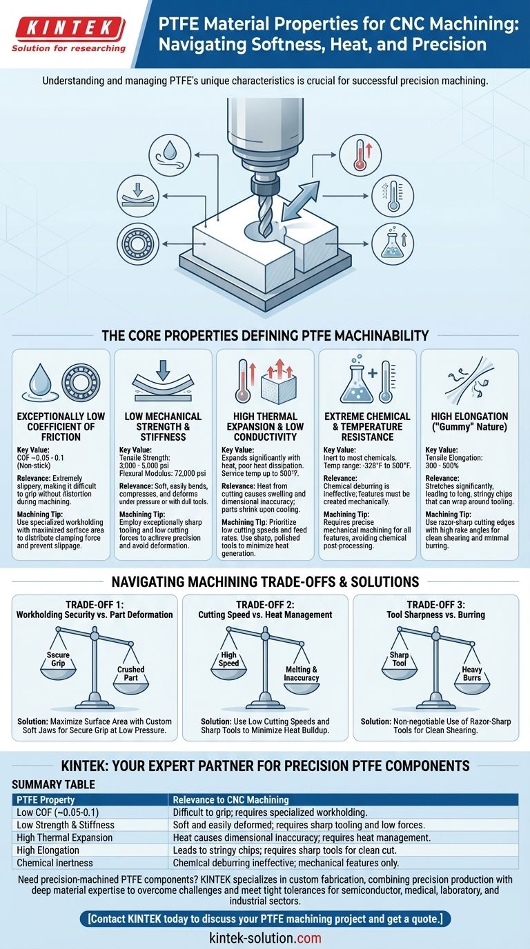 CNC 가공과 관련된 PTFE의 재료 특성은 무엇인가요? 정밀도를 위한 부드러움 및 열 관리 마스터하기 시각적 가이드