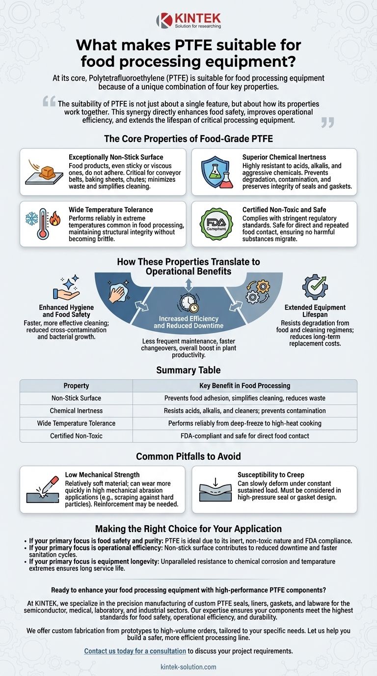 Cosa rende il PTFE adatto alle attrezzature per la lavorazione degli alimenti? Garantire sicurezza, efficienza e durata Guida Visiva