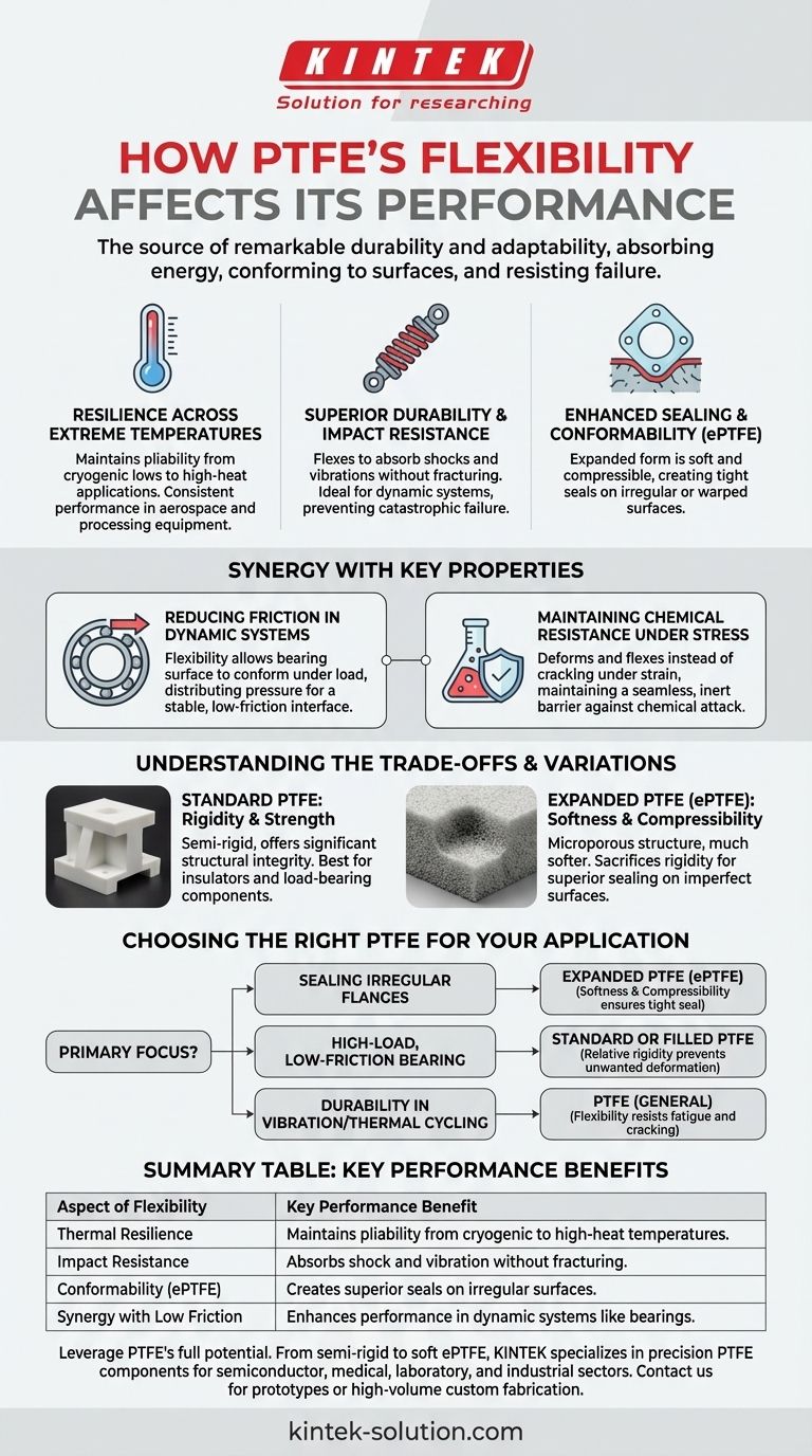 Wie wirkt sich die Flexibilität von PTFE auf seine Leistung aus? Entdecken Sie Haltbarkeit und Dichtkraft Visuelle Anleitung