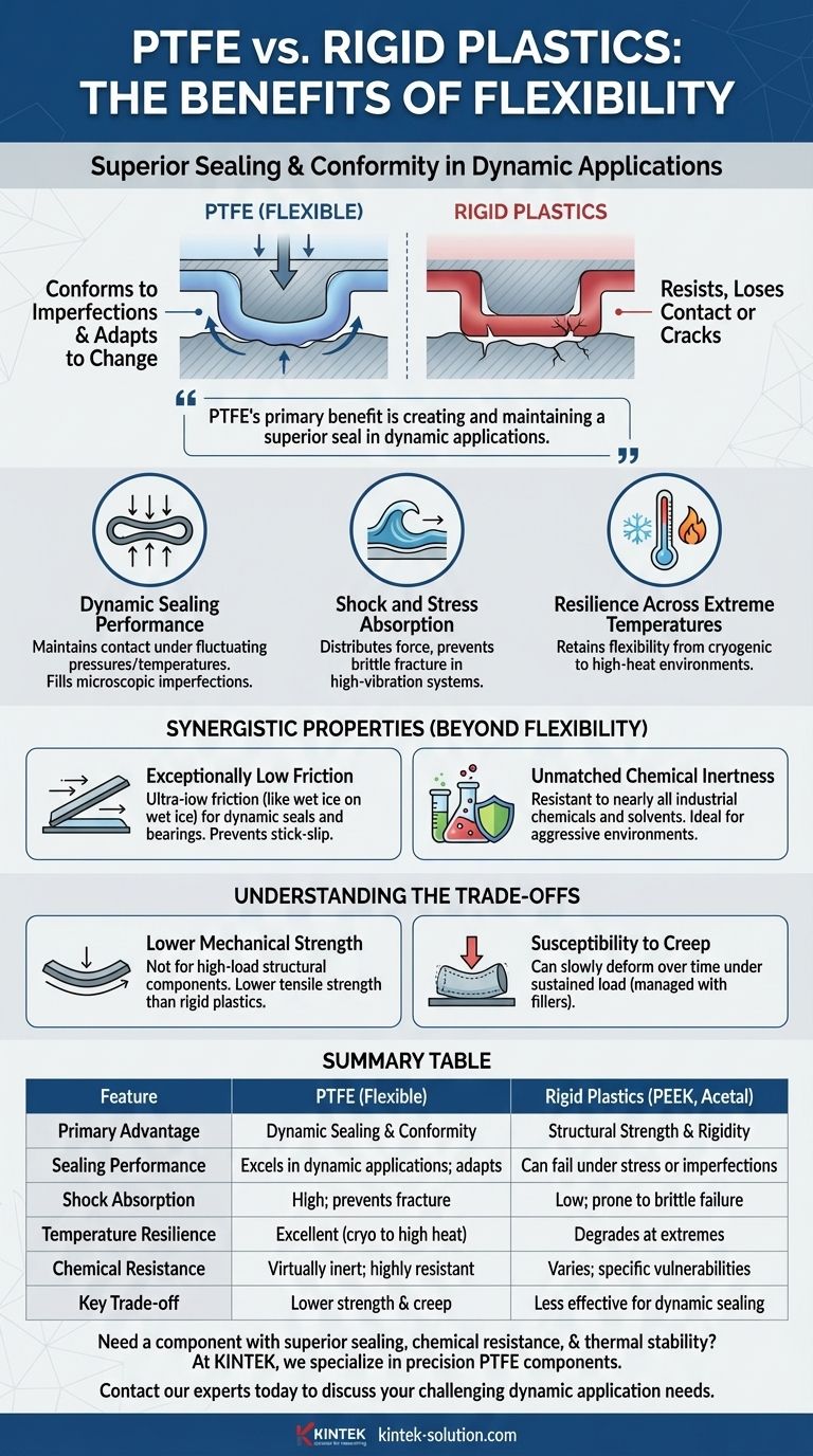 What are the benefits of PTFE's flexibility compared to rigid plastics? Superior Sealing in Dynamic Applications Visual Guide