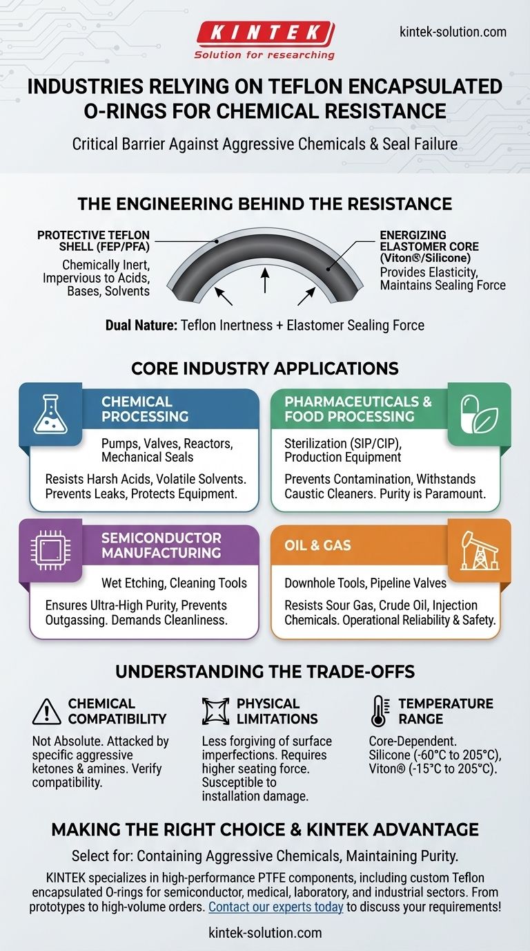 What industries commonly use Teflon encapsulated O-rings for chemical resistance? Protect Critical Processes from Corrosion Visual Guide