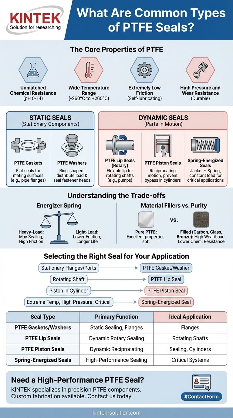 Quali sono i tipi comuni di guarnizioni in PTFE? Scegliere la guarnizione giusta per applicazioni statiche o dinamiche Guida Visiva