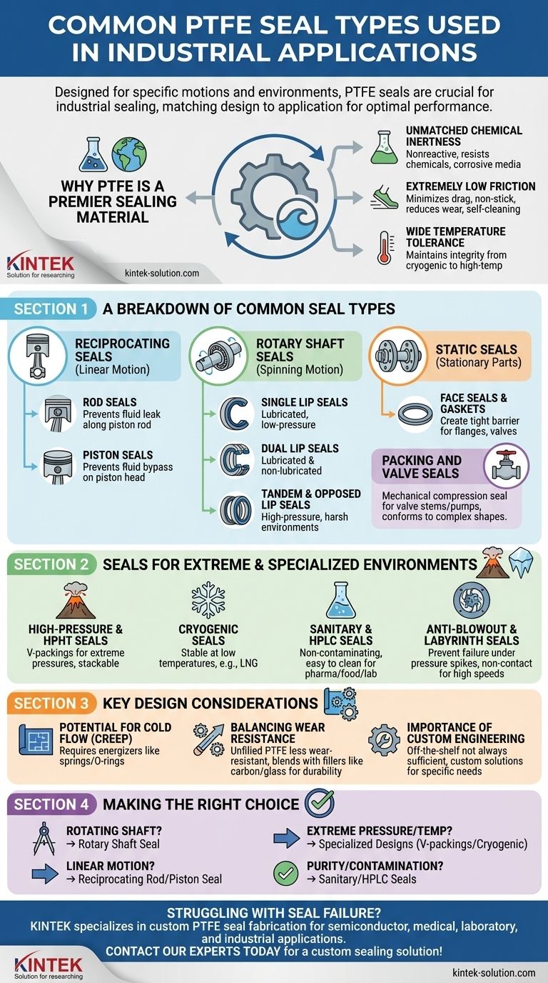 Какие существуют распространенные типы уплотнений из ПТФЭ, используемые в промышленных условиях? Изучите решения для любого типа движения и среды Визуальное руководство