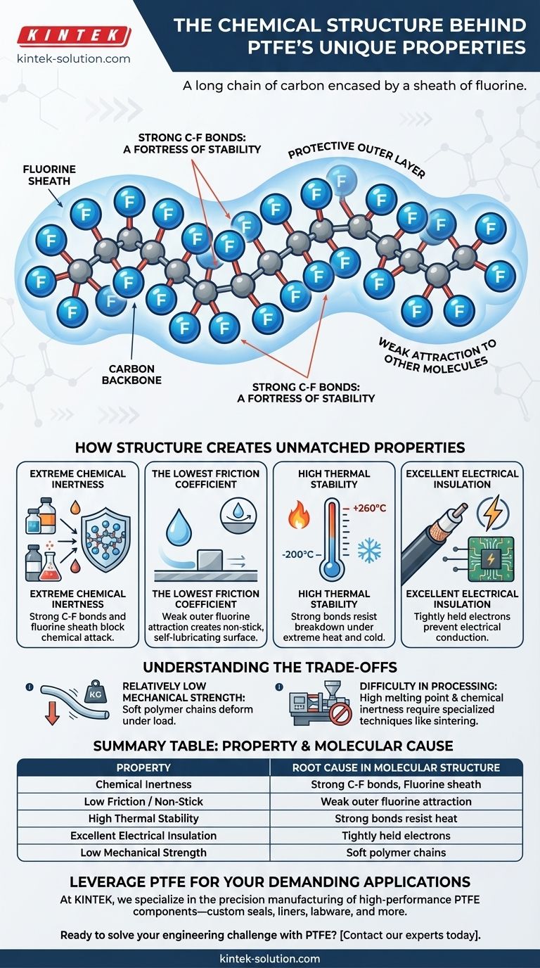 What is the chemical structure that gives PTFE its unique properties? The Power of the Carbon-Fluorine Bond Visual Guide