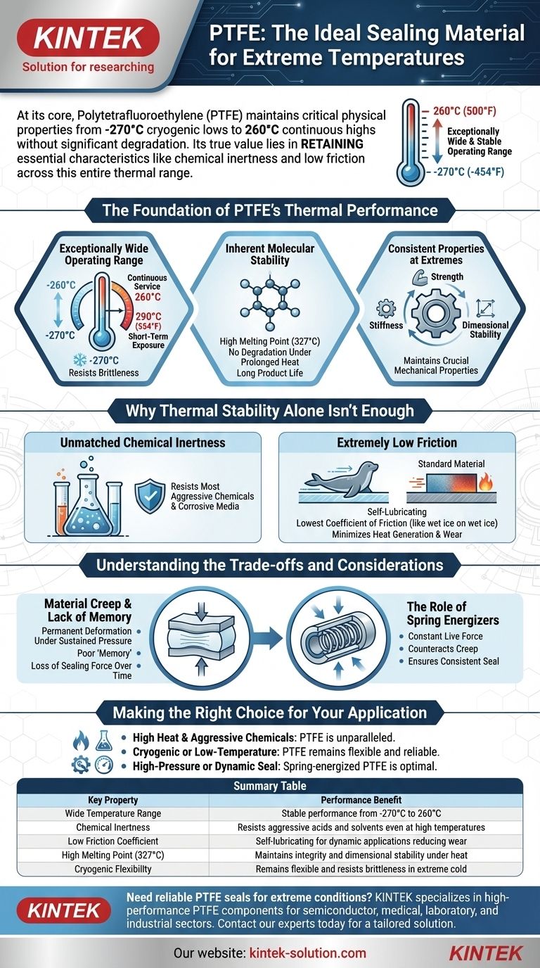 PTFE를 극한 온도에서 이상적인 씰링 재료로 만드는 핵심 특성은 무엇입니까? -270°C에서 260°C까지의 탁월한 열 안정성 시각적 가이드