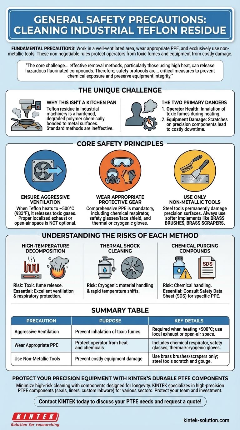 Каковы общие меры предосторожности при очистке остатков тефлона? Защитите свою команду и оборудование Визуальное руководство