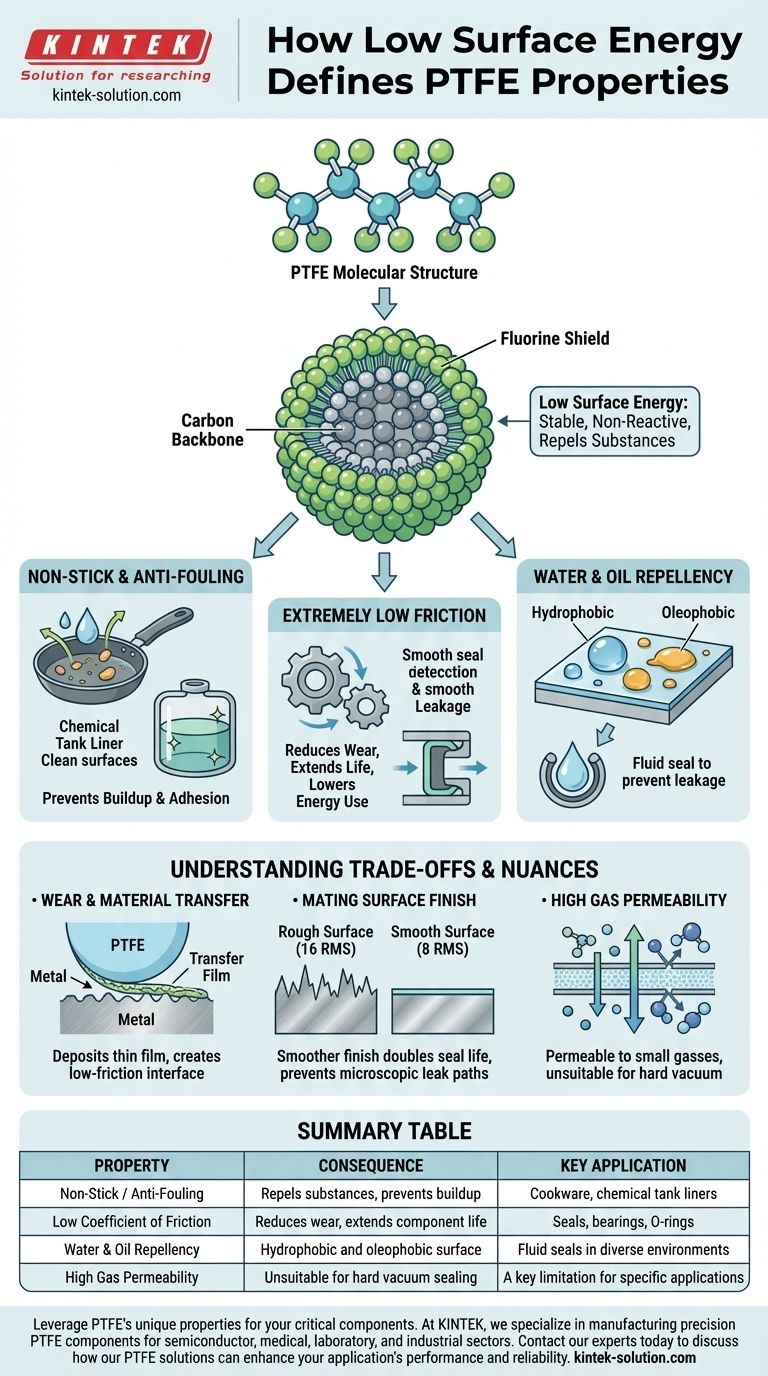 Wie trägt die geringe Oberflächenenergie von PTFE zu seinen Eigenschaften bei? Entdecken Sie die Antihaft- und Reibungsleistung Visuelle Anleitung